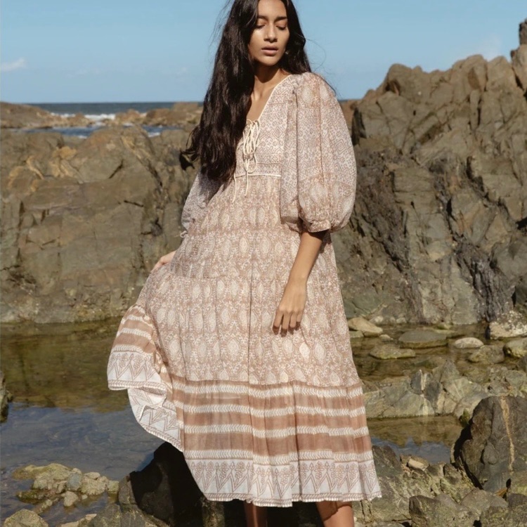 Daughters Of India Jasmine Midi Dress In Shell